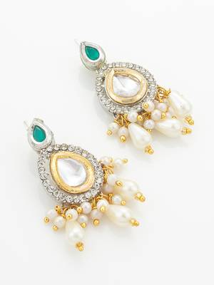 Silver green pearl necklace earring set 2