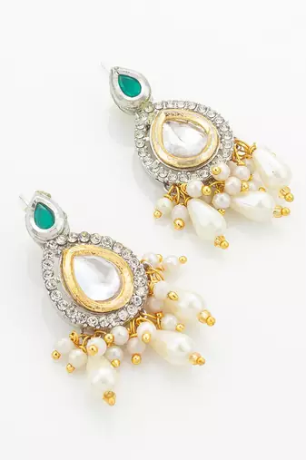 Silver green pearl necklace earring set