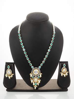 Silver green pearl necklace earring set 3