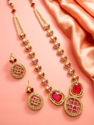 Ruby stone kundan necklace earring set 1