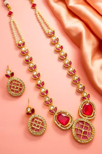 Ruby stone kundan necklace earring set