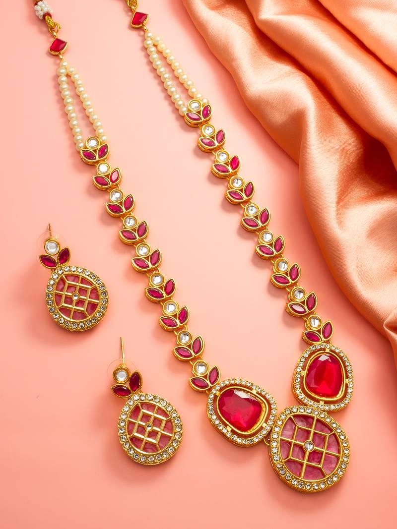Ruby stone kundan necklace earring set
