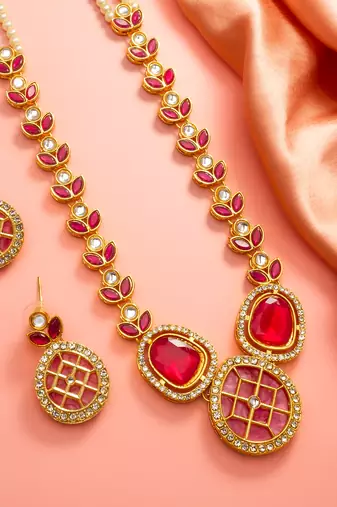 Ruby stone kundan necklace earring set