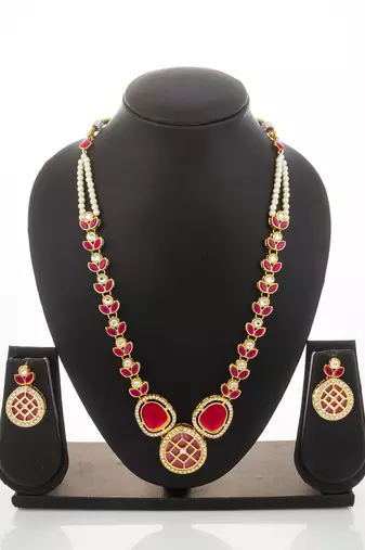 Ruby stone kundan necklace earring set