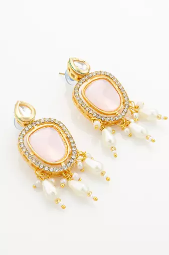 Pink stone pearl necklace earring set