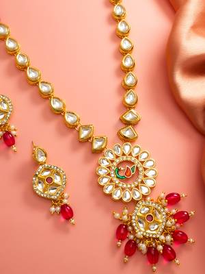 Pink meenakari kundan long necklace set 2