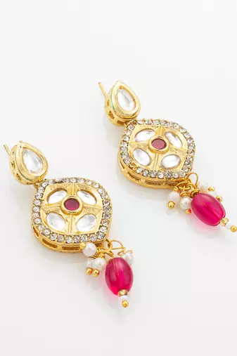 Pink meenakari kundan long necklace set
