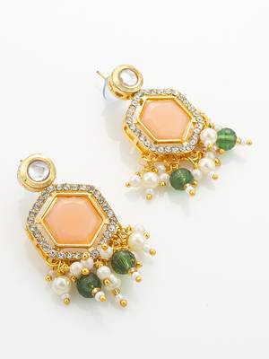 Peach green stone choker necklace set 3
