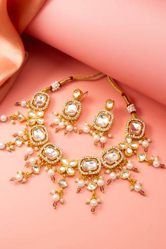 Mauve crystal kundan choker necklace set