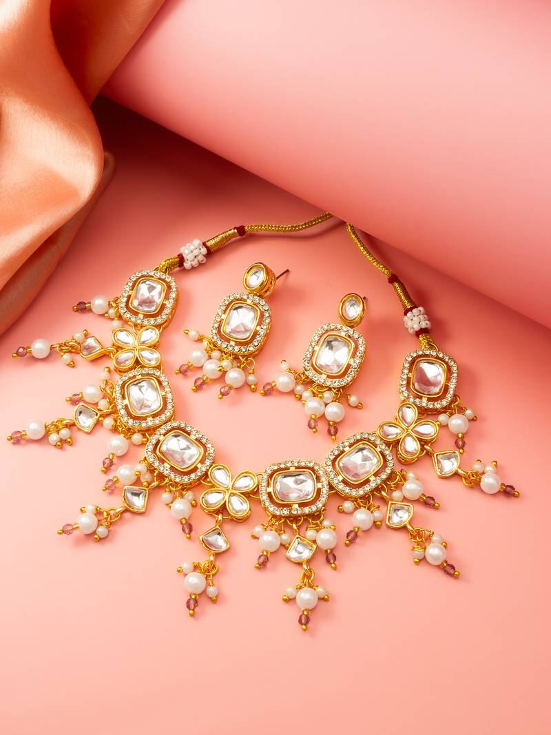 Mauve crystal kundan choker necklace set