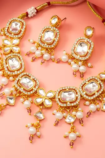 Mauve crystal kundan choker necklace set