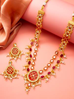 Double layer ruby necklace earring set 1