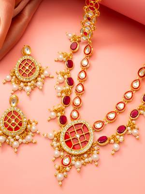 Double layer ruby necklace earring set 2