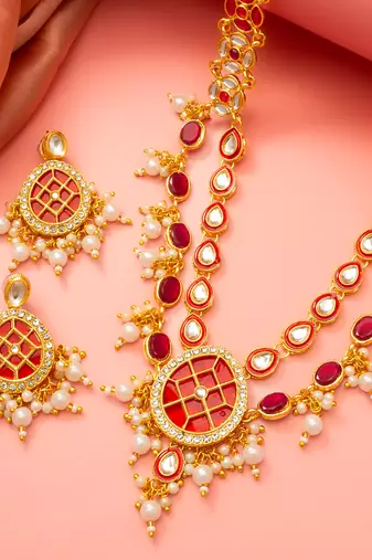 Double layer ruby necklace earring set