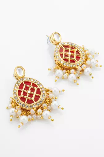 Double layer ruby necklace earring set