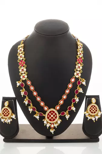Double layer ruby necklace earring set