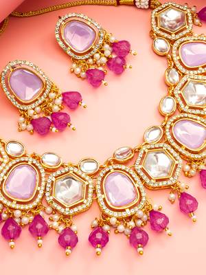 Lavender pink polki necklace earring set 2