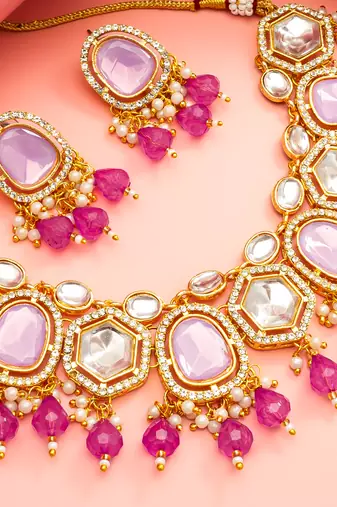 Lavender pink polki necklace earring set