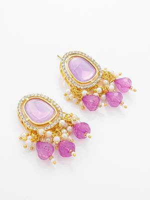 Lavender pink polki necklace earring set 3