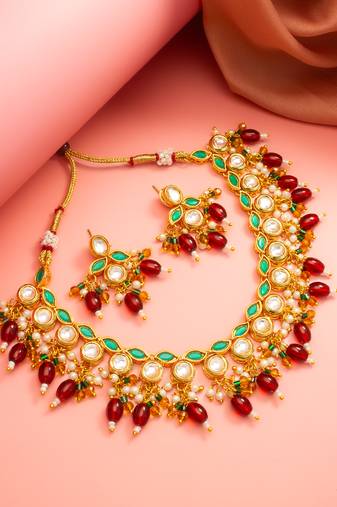 Multicolor meenakari kundan necklace set