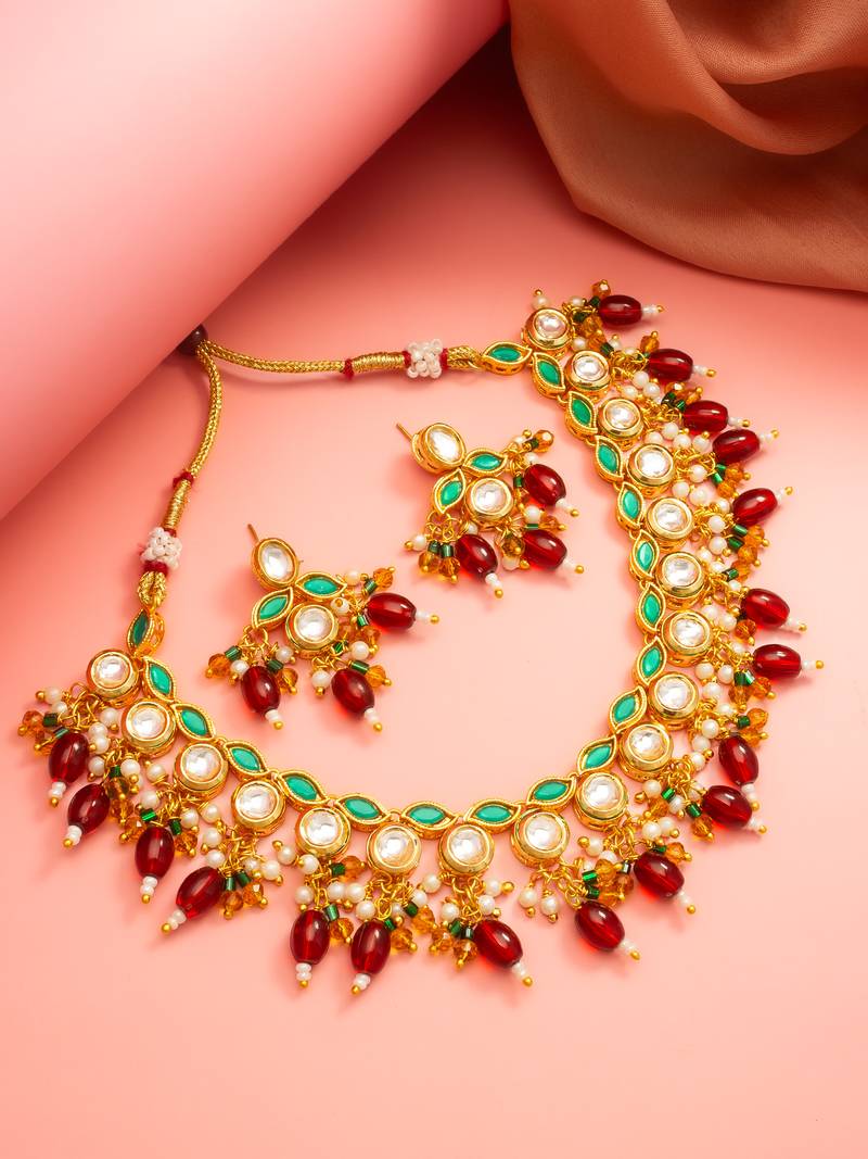 Multicolor meenakari kundan necklace set