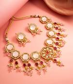 Pink crystal kundan necklace earring set