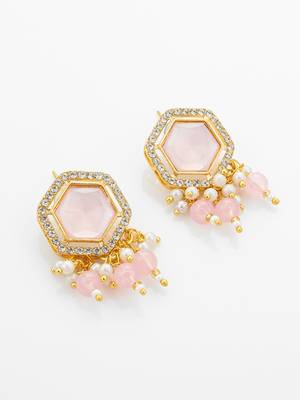 Pink crystal kundan necklace earring set 3