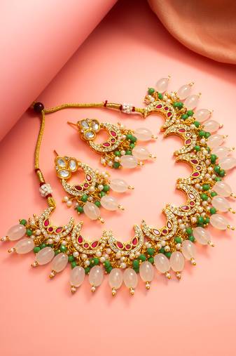 Crescent chandbali kundan necklace earring set