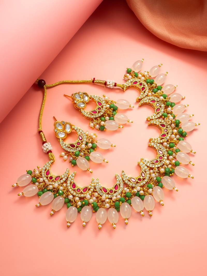 Crescent chandbali kundan necklace earring set