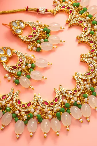 Crescent chandbali kundan necklace earring set