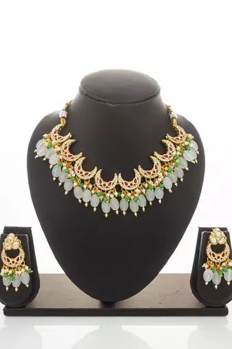 Crescent chandbali kundan necklace earring set