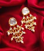 White kundan pearl chandbali earrings