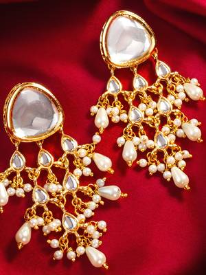 White kundan pearl chandbali earrings 2