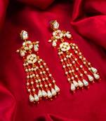 Kundan pearl long chain drop earrings