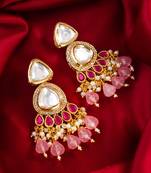 Pink kundan pearl chandbali earrings