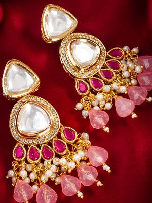 Pink kundan pearl chandbali earrings 2