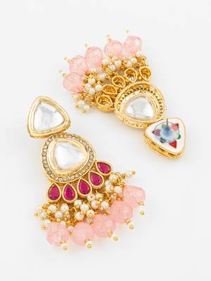 Pink kundan pearl chandbali earrings 3
