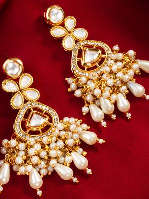 Kundan pearl cluster drop earrings 2