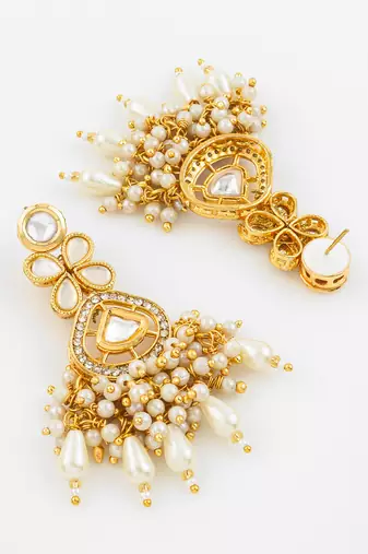 Kundan pearl cluster drop earrings