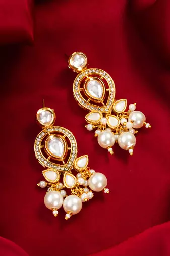 Kundan pearl cluster drop earrings