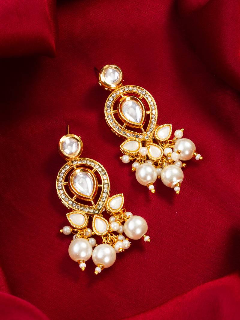 Kundan pearl cluster drop earrings
