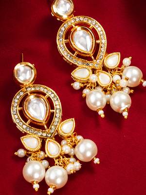 Kundan pearl cluster drop earrings 2