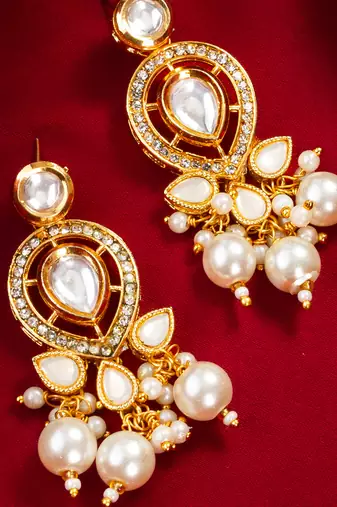 Kundan pearl cluster drop earrings