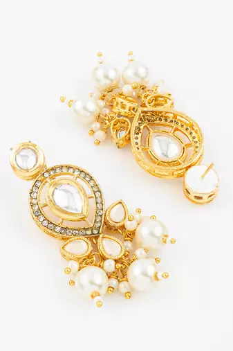 Kundan pearl cluster drop earrings