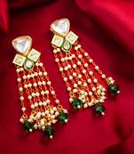 Green bead pearl long dangler earrings