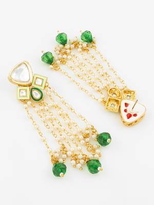 Green bead pearl long dangler earrings 3