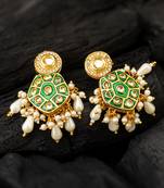 Green meenakari kundan drop earrings