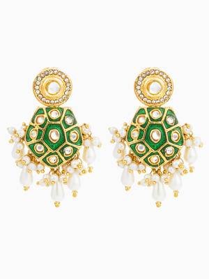 Green meenakari kundan drop earrings 2