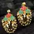 Red green pearl chandelier earrings