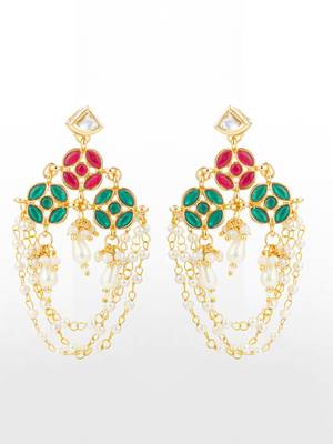 Red green pearl chandelier earrings 2